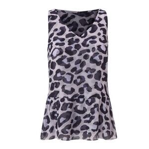 CABI Feline Leopard Print Peplum Blouse Size Small Purple